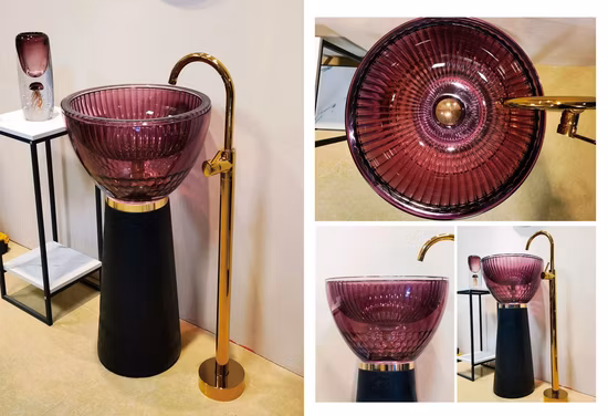 Kkr Pedestal Lavatory Sanitaryware White Round Man Made Stone Resin PMMA Artificial Marble Hotel Cabinet Wash Basin