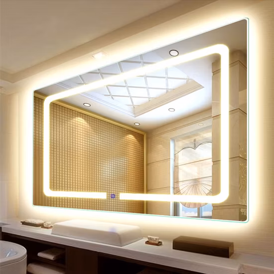Jinghu Customized Oversized Wall Mount Bath Vanity Light up Mirror Rectangle Touch Screen Smart Bathroom Mirror LED