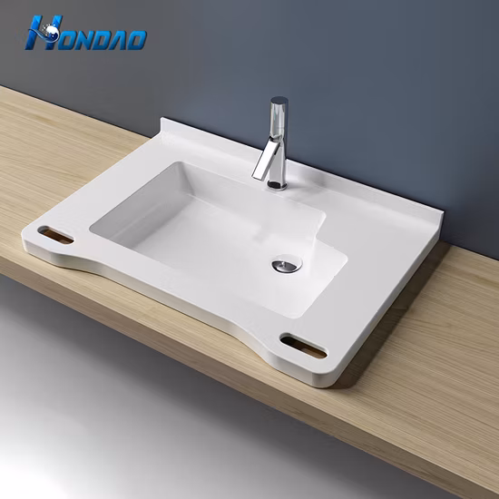 Modern High Quality Polished White Artificial Stone Wash Basin Wall Hung Acrylic Solid Surface Bathroom Sink for The Elder